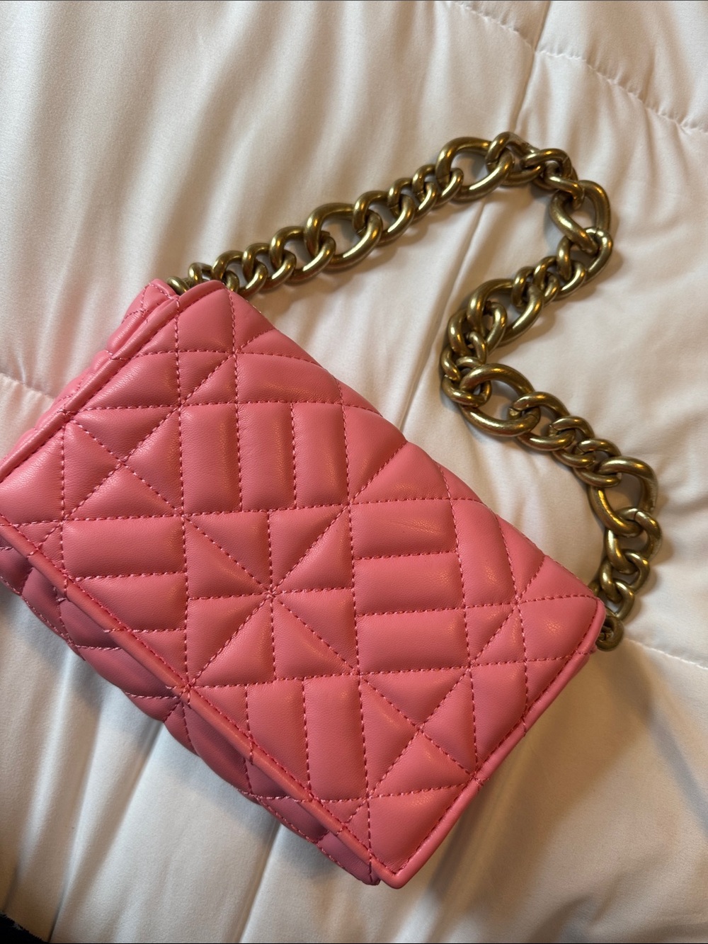 Zara Quilted Pink Chain Shoulder Bag